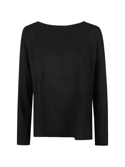 Majestic Boat-neck Long-sleeve T-shirt In Black