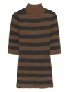 Majestic Filatures Brown Striped Ribbed Knit Top In Brown