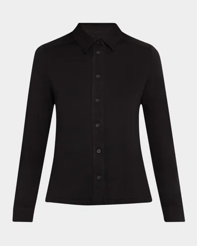 Majestic Button-down French Terry Shirt In Noir