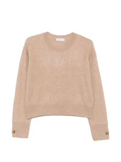 Majestic Button-cuff Crew-neck Sweater In Neutral