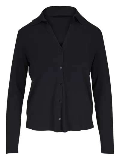 Majestic Buttoned Collared Top In Black