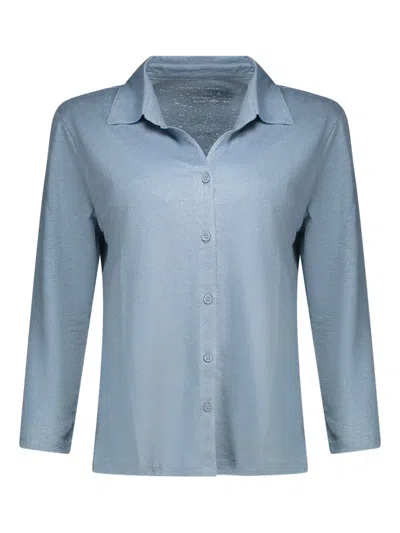 Majestic Buttoned Collared Top In Blue