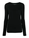 Majestic Soft Touch Flat-edge Long-sleeve Crewneck Top In Black