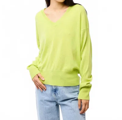 Majestic Cashmere Long Sleeve V-neck Sweater In Chartreuse In Multi