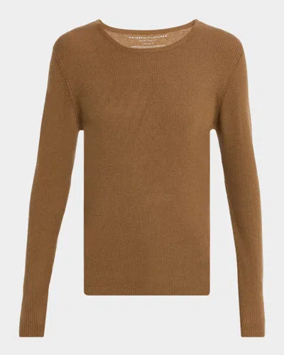 Majestic Cashmere Rib Knit Crewneck Sweater In Orange