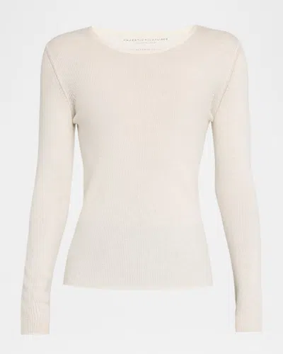 Majestic Cashmere Rib Knit Crewneck Sweater In Neutral