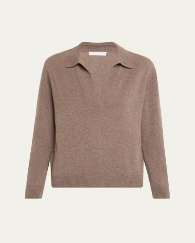 Majestic Cashmere Seamless Long-sleeve Polo Sweater In Brown