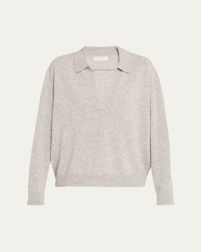 Majestic Cashmere Seamless Long-sleeve Polo Sweater In Grypat