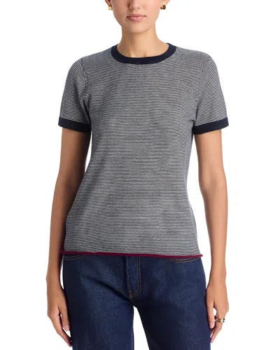 Majestic Cashmere Striped Short Sleeve Tee In Blue
