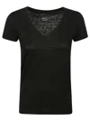 Majestic Filatures Linen T-shirt With Classic V-neck In Noir