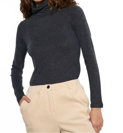 Majestic Cotton Cashmere Turtleneck Sweater In Anthracite Chine In Black