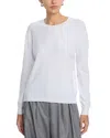 Majestic Cotton Knit Long Sleeve Crewneck Top In Blanc