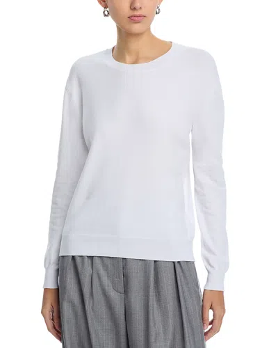 Majestic Cotton Knit Long Sleeve Crewneck Top In Blanc