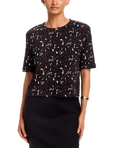 Majestic Cotton Stretch Rib Leopard Short Sleeve Top In Brown