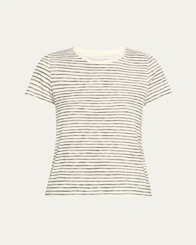 Majestic Cotton Striped Boat-neck Tee In Black