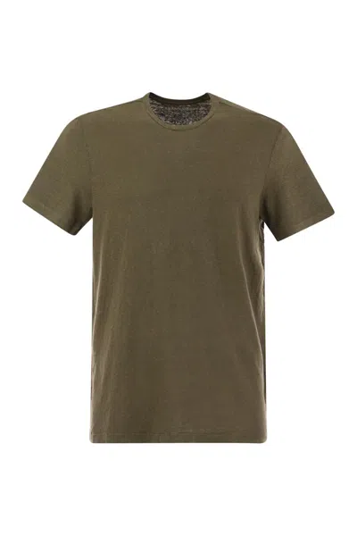 Majestic Filatures Crew-neck And Short-sleeved T-shirt In Linen In Green