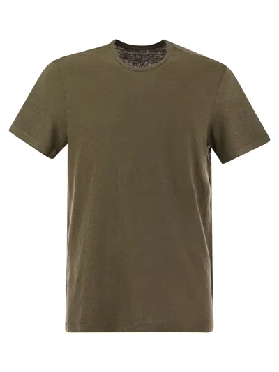 Majestic Crew-neck Linen T-shirt In Military Green