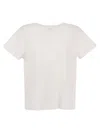 Majestic Crew Neck T Shirt In Linen And Short Sleeve In White