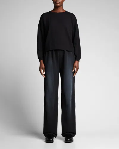 Majestic Crewneck French Terry Pullover In Black