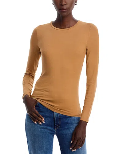 Majestic Crewneck Long Sleeve Tee In Chamois