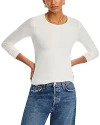Majestic Soft Touch Flat-edge Long-sleeve Crewneck Top In Ecru Chine