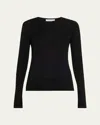 Majestic Crewneck Micro Rib Knit Wool-silk T-shirt In Black