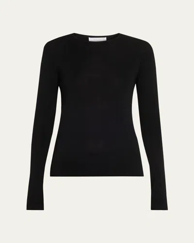 Majestic Crewneck Micro Rib Knit Wool-silk T-shirt In Black