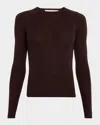 Majestic Crewneck Micro Rib Knit Wool-silk T-shirt In Brown