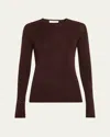 Majestic Crewneck Micro Rib Knit Wool-silk T-shirt In Brown