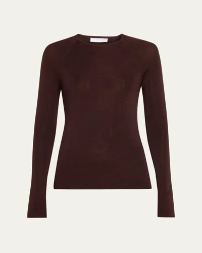 Majestic Crewneck Micro Rib Knit Wool-silk T-shirt In Brown