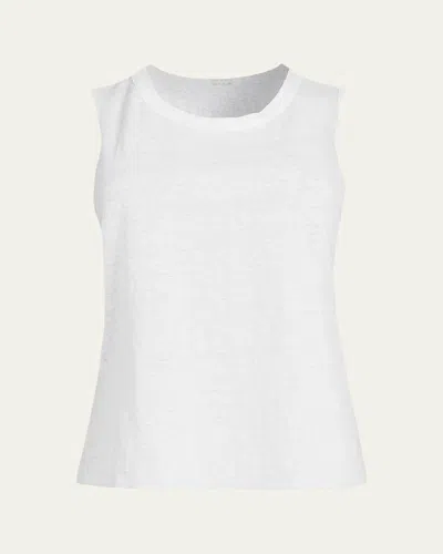 Majestic Crewneck Stretch Linen Tank In White