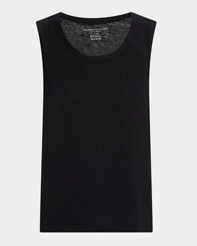 Majestic Crewneck Stretch Linen Tank In Black