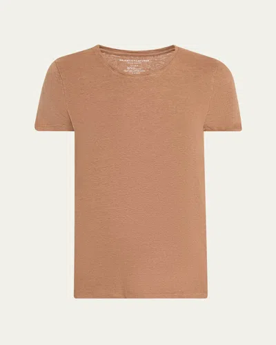 Majestic Crewneck Stretch Linen Tee In Brown