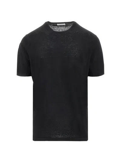 Majestic Linen Knit T-shirt In Black