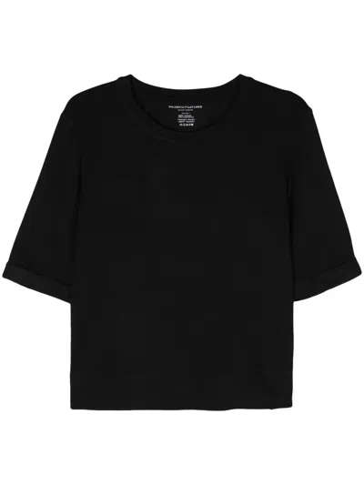 Majestic Cuffed-sleeves Jersey T-shirt In Black