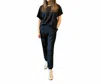 Majestic Double Face Linen Semi Relaxed Crew Neck Top In Noir In Black