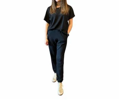 MAJESTIC DOUBLE FACE LINEN JOGGER PANT IN NOIR