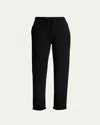 Majestic Drawstring French Terry Pants With Rolled Hem In Noir
