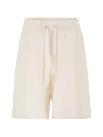 Majestic Stretch Viscose Bermuda Shorts With Drawstring Waist In Neutral