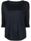 Majestic Boat Neck 3/4 Sleeves Sweater In Blue