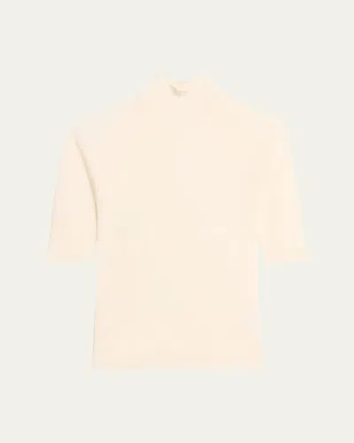 Majestic Elbow-sleeve Turtleneck Sweater In Wool Silk Micro Rib Elbow
