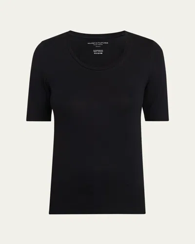 Majestic Elbow-sleeve Scoop-neck Shirt In Black