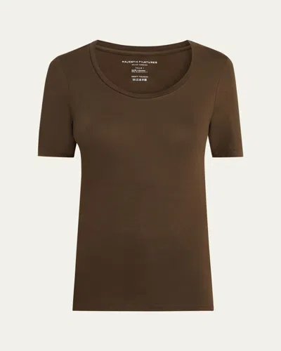 Majestic Elbow-sleeve Scoop-neck Shirt In Brown
