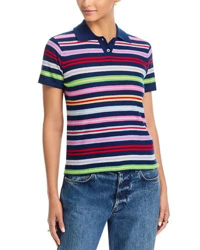 Majestic Extrafine Cashmere Novelty Stripe Polo Shirt In Multi