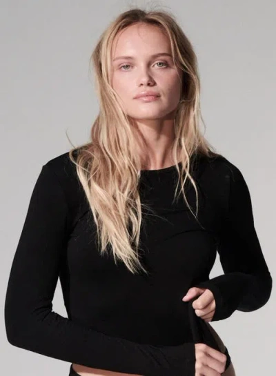 Majestic Filatures 100% Machine Washable Cashmere Long Sleeve Crewneck T-shirt In Noir