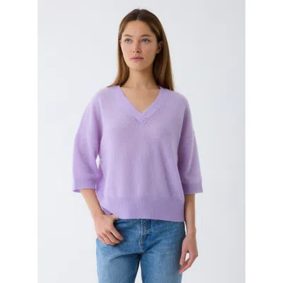 Majestic Filatures Cashmere Silk 3/4 Sleeve V-neck In Purple