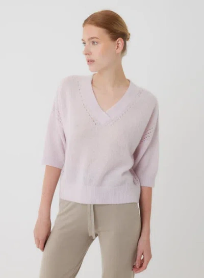 Majestic Filatures Cashmere Silk Pointelle 3/4 Sleeve V-neck Top In Pink