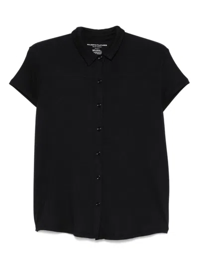 Majestic Filatures Classic Black Shirt With Short Sleeves In Blue