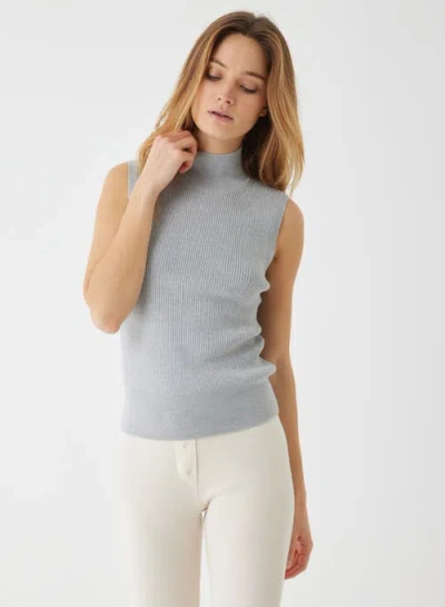 Majestic Filatures Compact Merino Mini Rib Sleeveless Turtleneck In Gray