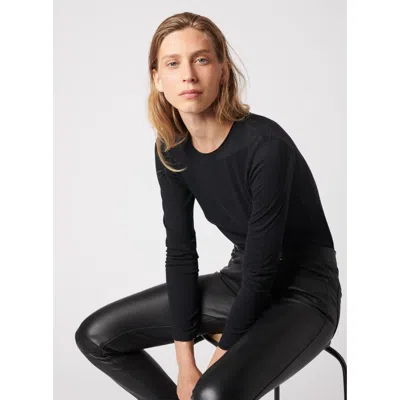 Majestic Filatures Cotton Cashmere Long Sleeve Crewneck T-shirt In Noir